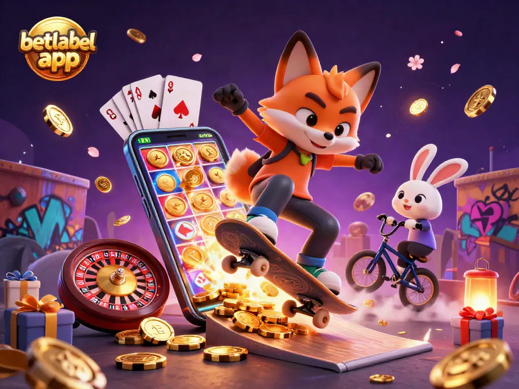 Engage with the betlabel app by witnessing a colorful scene of animated characters in an exciting casino setting.